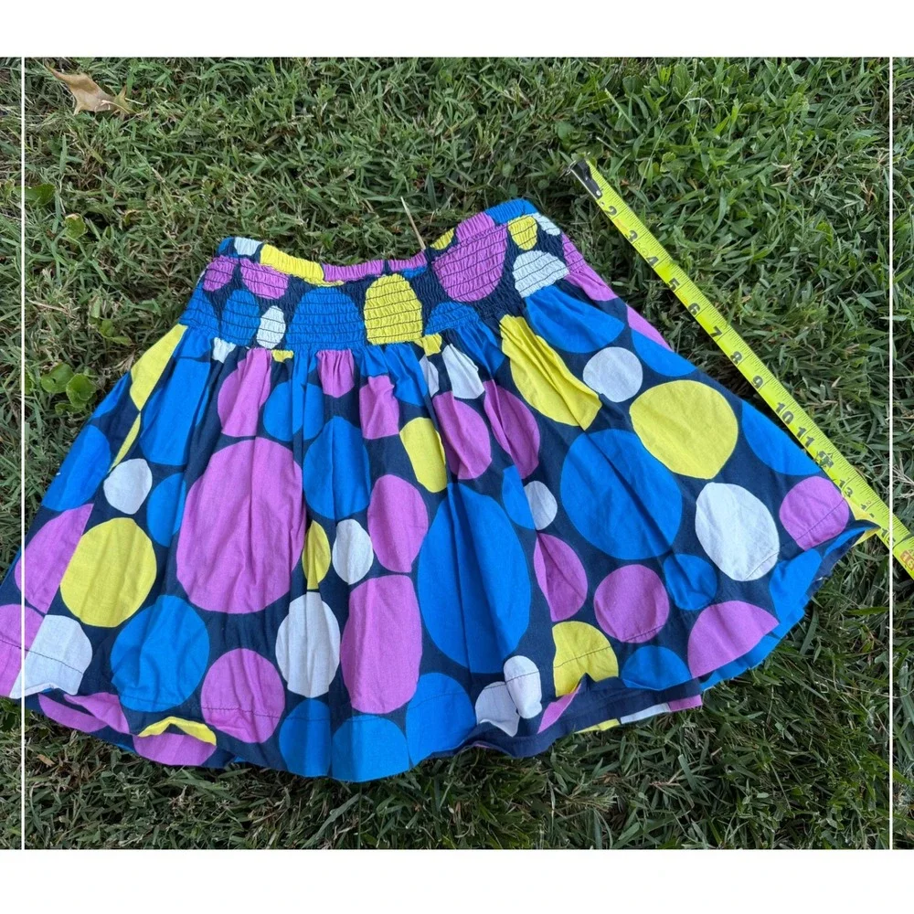 Mini BODEN Girls Navy Blue Multi Color Polka Dot Smocked Waist Cotton Skirt 9-10
